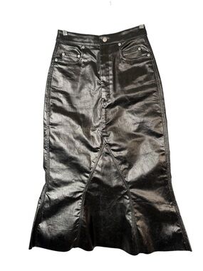 Rick Owens SS23 EDFU Coated Denim SLQ Godet Long Skirt Black IT40